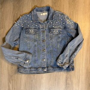 Cactus + Pearl Studded Pearl Denim Jacket Size Large